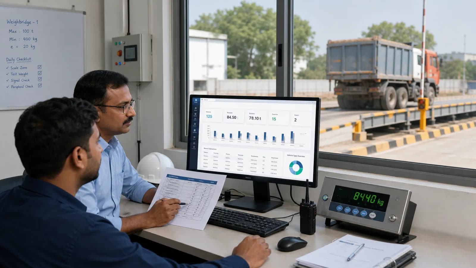 Plant team evaluating weighbridge software and indicator integration