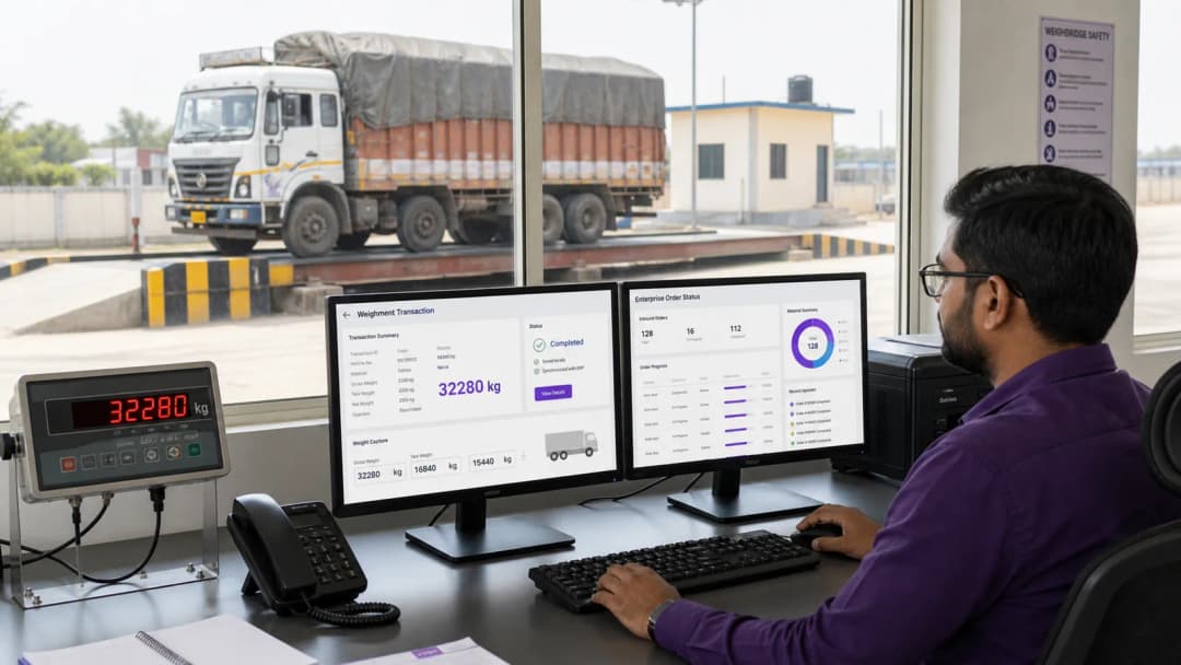 Weighbridge transaction synchronized with an enterprise ERP system