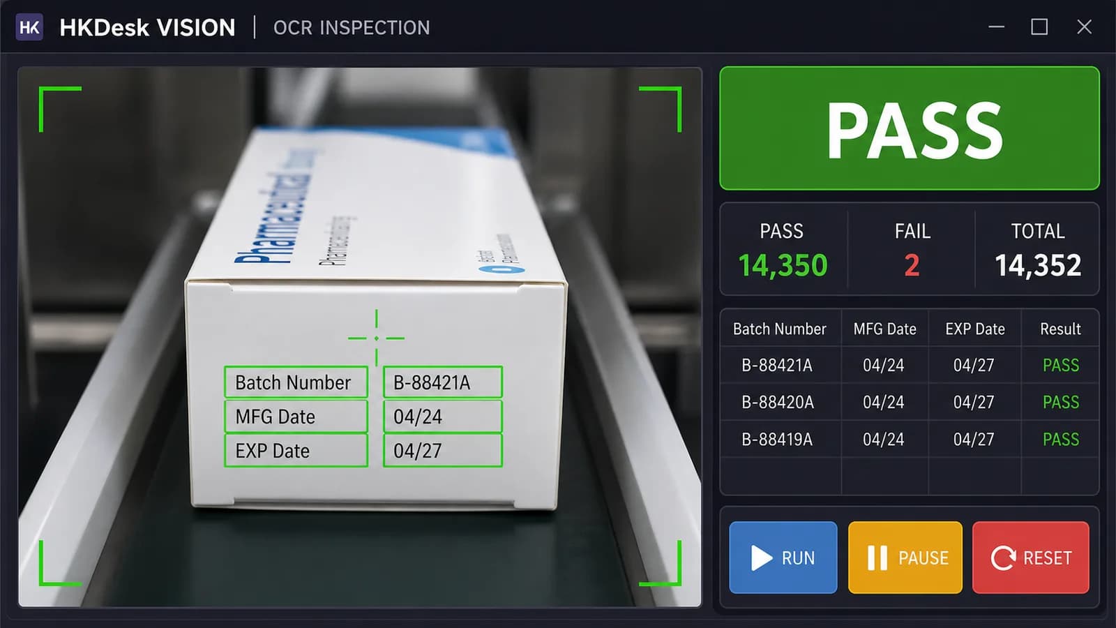 HKDesk Vision OCR console reading batch and expiry information